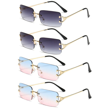 4Pair Unisex Metal Frame Rimless Classic Fashion Sunglasses for Men Women Ladies