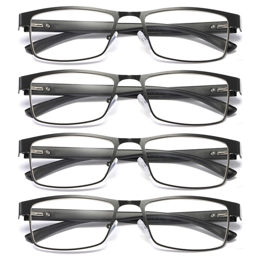 4 PK Mens Rectangular Blue Light Blocking Reading Glasses Spring Hinge Readers