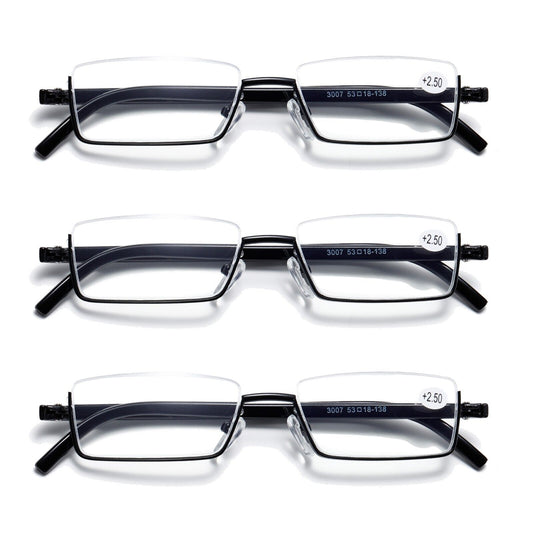 3PK Half Rim Metal Frame Small Mens Reading Glasses Blue Light Blocking Readers