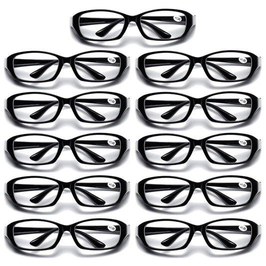 11 PK Full Lens Men Womens Black Reading Glasses Clear Readers with Side Shields