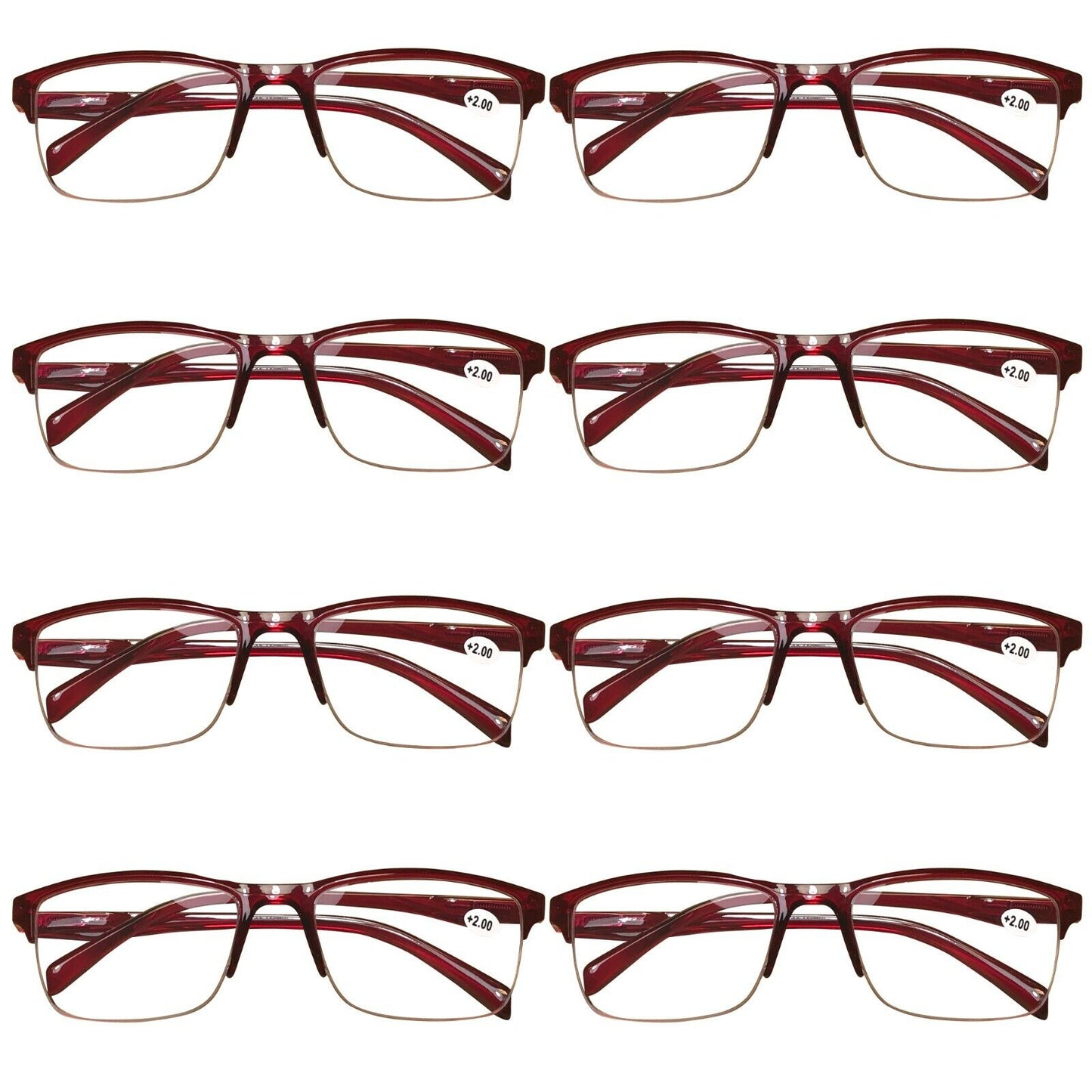 8 Pair Womens Half Frame Square Classic Reading Glasses Red Spring Hinge Readers