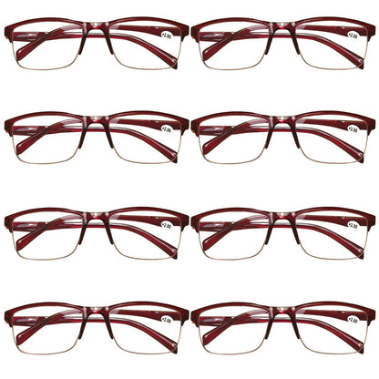 8 Pair Womens Half Frame Square Classic Reading Glasses Red Spring Hinge Readers