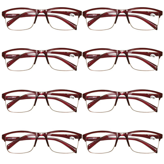 8 Pair Womens Half Frame Square Classic Reading Glasses Red Spring Hinge Readers