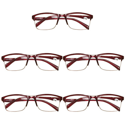 5 Pair Womens Half Frame Square Classic Reading Glasses Red Spring Hinge Readers