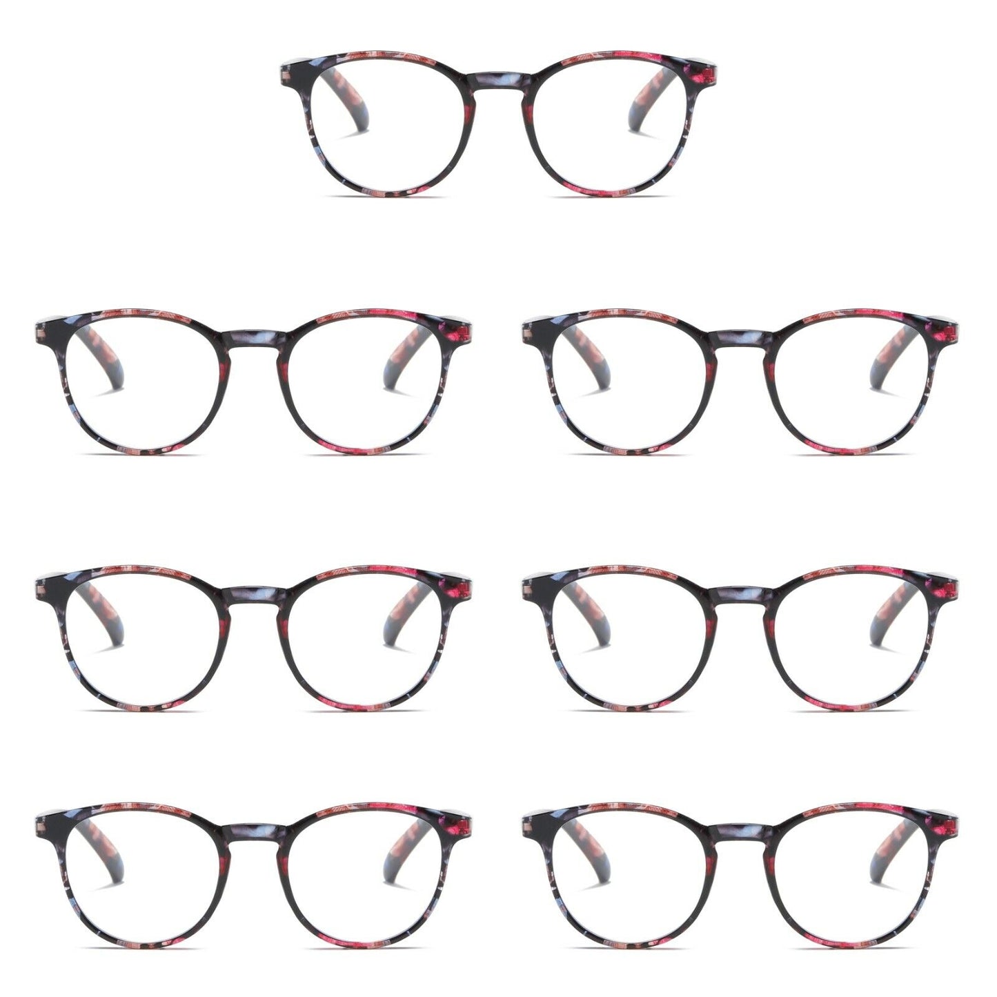 7PK Ladies Womens Round Blue Light Blocking Reading Glasses Spring Hinge Readers