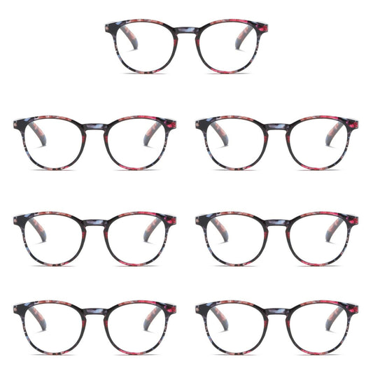 7PK Ladies Womens Round Blue Light Blocking Reading Glasses Spring Hinge Readers