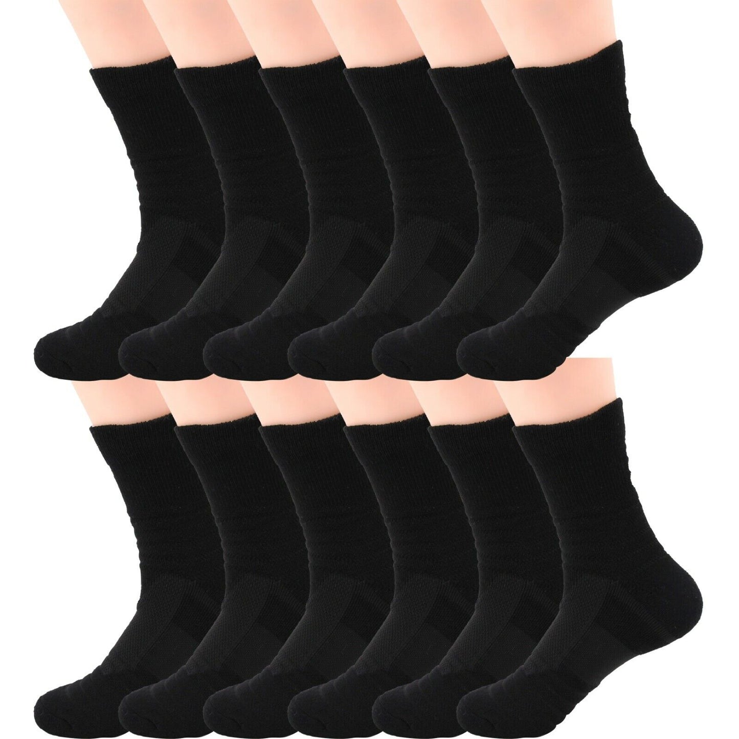 Lot 1-12 Mens Cotton Athletic Sport Casual Work Crew Socks Black Size 9-11 6-12