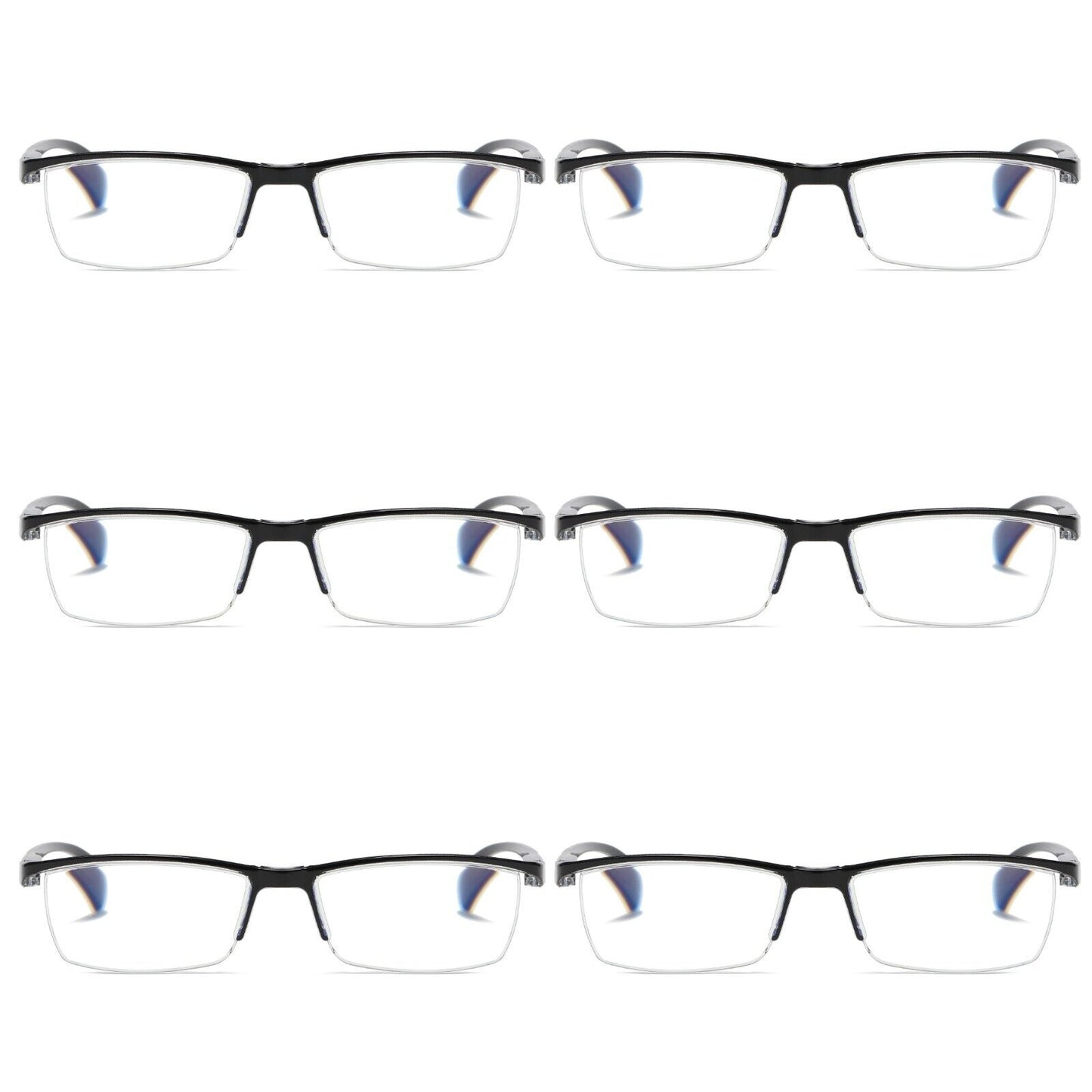 6 PK Mens Half Frame Spring Hinge Reading Glasses Blue Light Blocking Readers