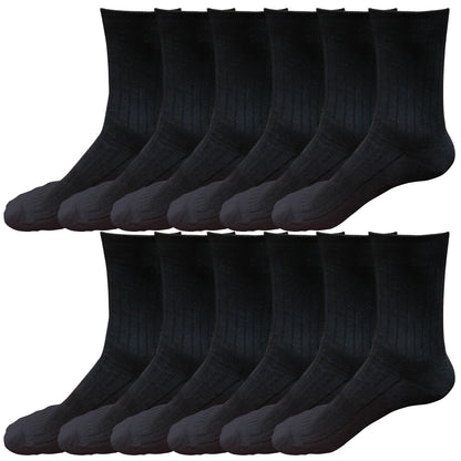 12 pairs 98% Cotton Mens Comfortable Casual Crew Dress Socks Mid Calf Size 9-11