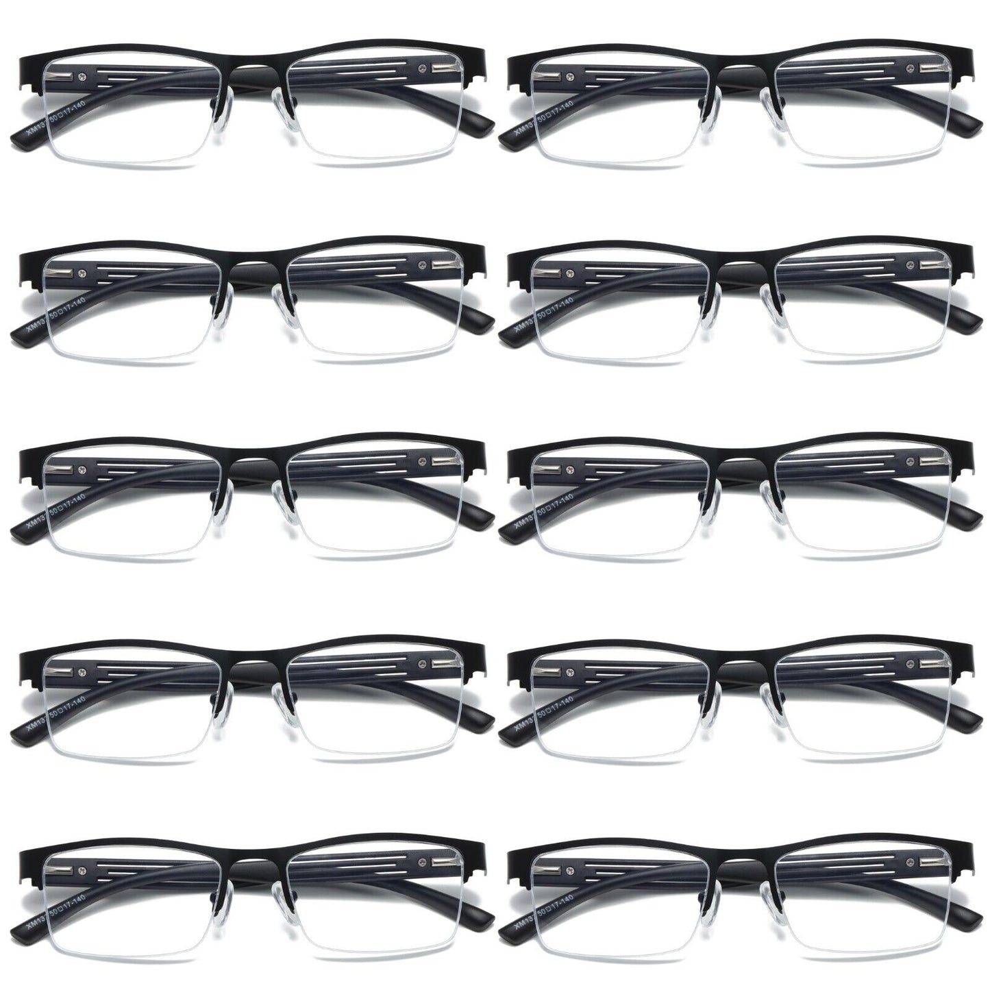 10 PK Mens Spring Hinge Blue Light Blocking Reading Glasses Half Frame Readers