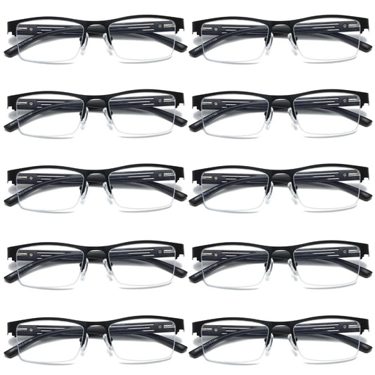 10 PK Mens Spring Hinge Blue Light Blocking Reading Glasses Half Frame Readers