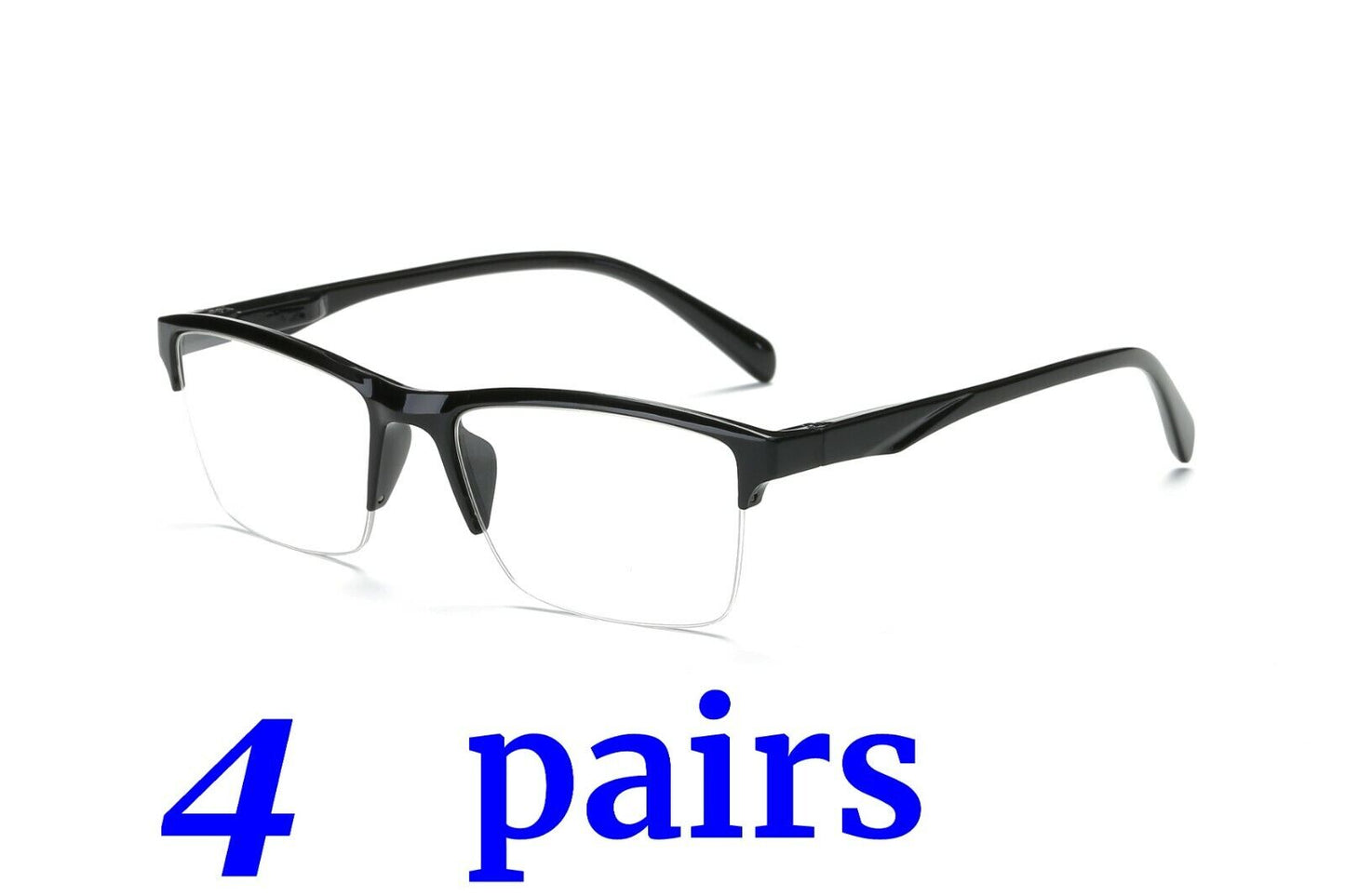 4 Pairs Fashion Square Half Frame Reading Glasses Spring Hinge Readers for Men