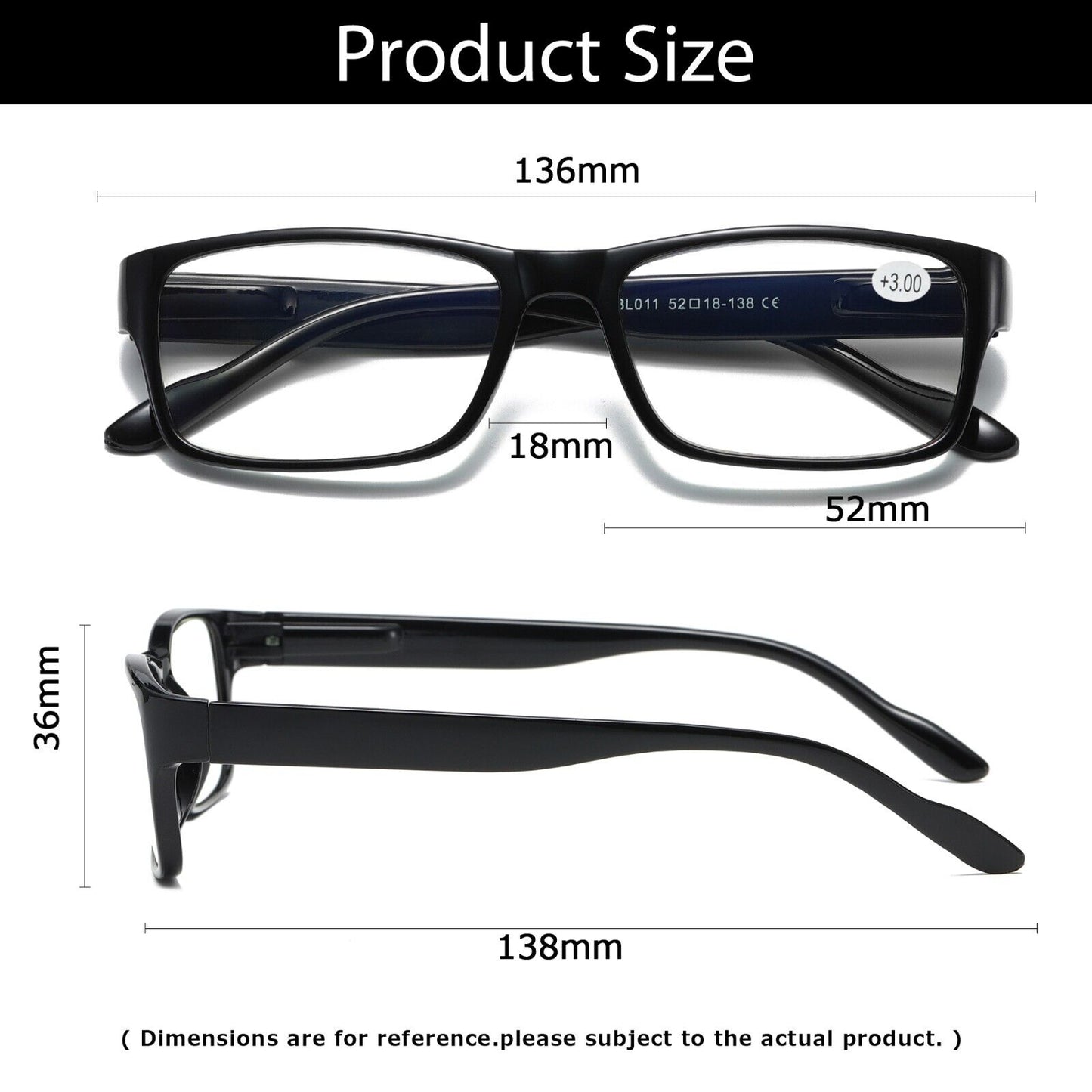 3 PK Mens Unisex Blue Light Blocking Reading Glasses Black Spring Hinge Readers