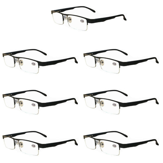 7 Pairs Mens Metal Black Frame Rectangular Reading Glasses Spring Hinge Readers