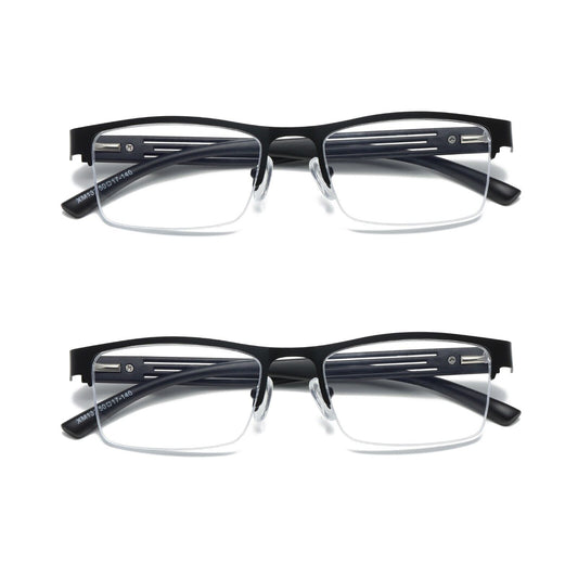 2 PK Mens Spring Hinge Blue Light Blocking Reading Glasses Half Frame Readers