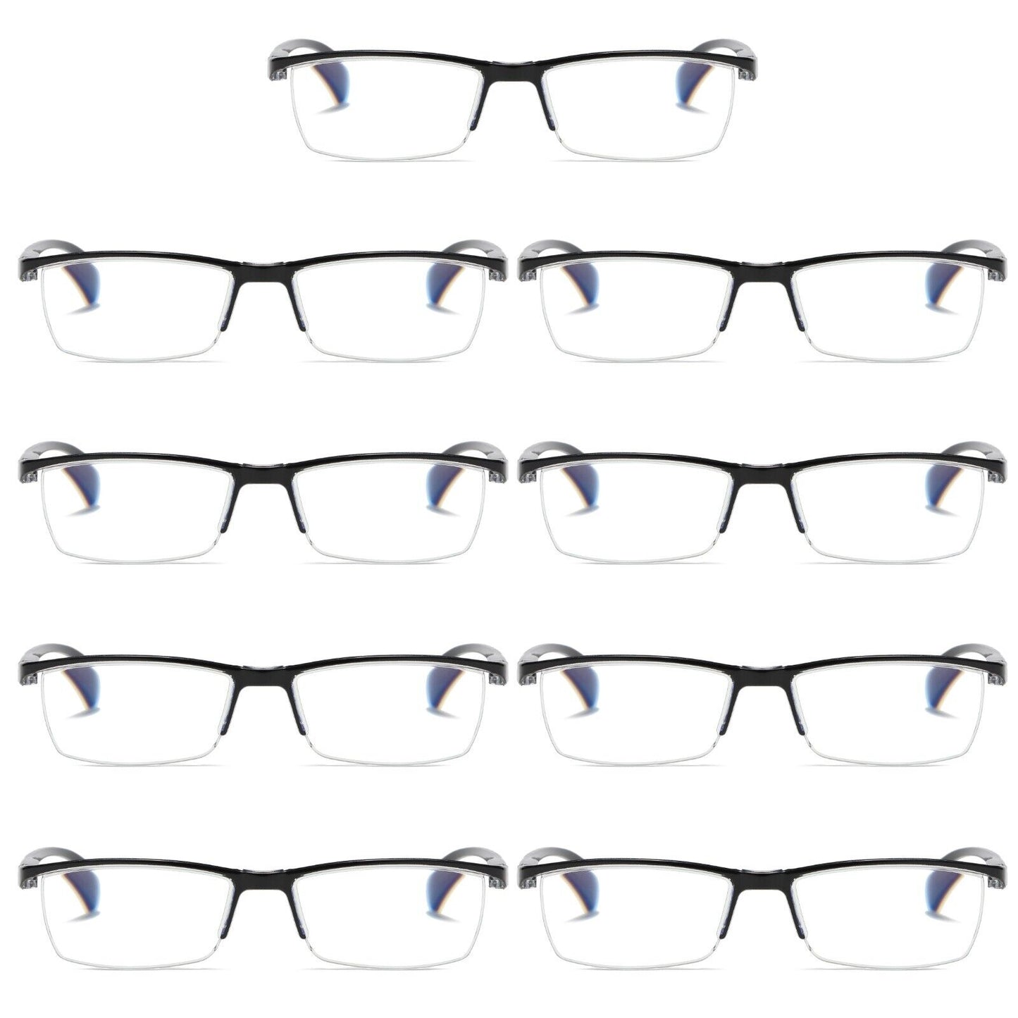 9 PK Mens Half Frame Spring Hinge Reading Glasses Blue Light Blocking Readers