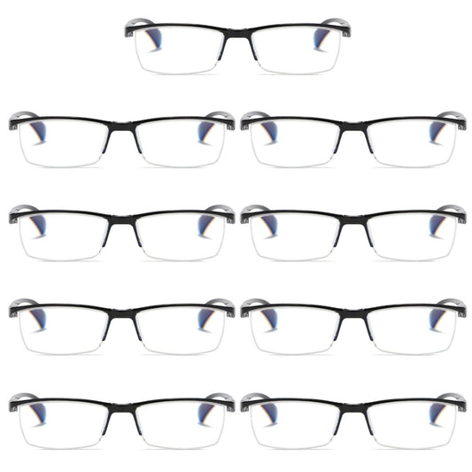 9 PK Mens Half Frame Spring Hinge Reading Glasses Blue Light Blocking Readers