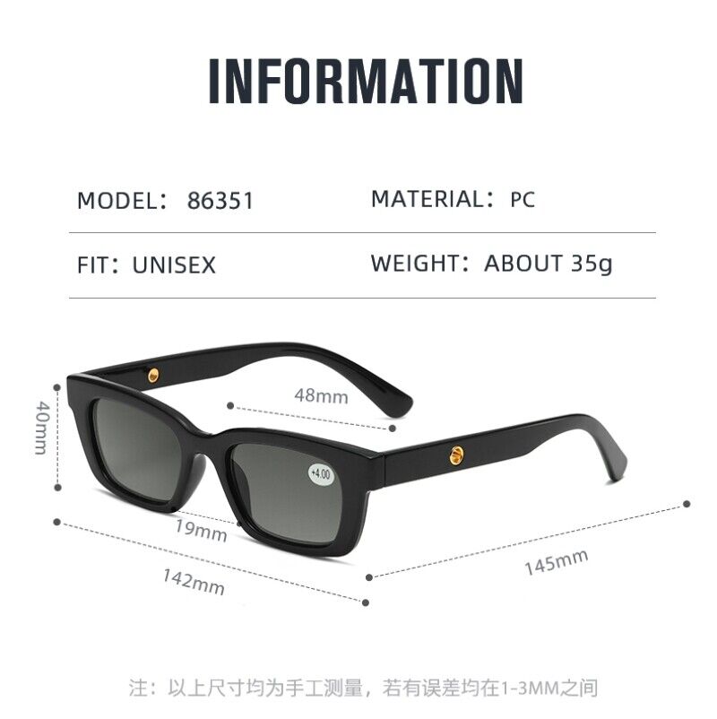 1PK Mens Womens Square Magnified Full Tinted Lens Sun Readers Reading Sunglasses