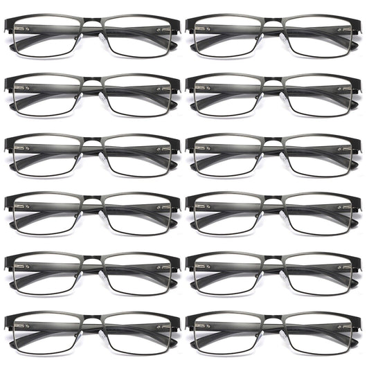 12 PK Mens Rectangular Blue Light Blocking Reading Glasses Spring Hinge Readers