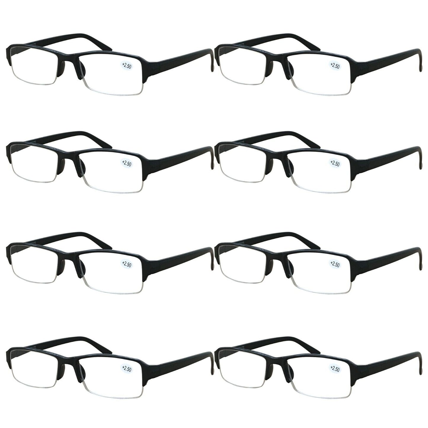 8 Packs Mens Unisex Rectangular Half Frame Reading Glasses Spring Hinge Readers