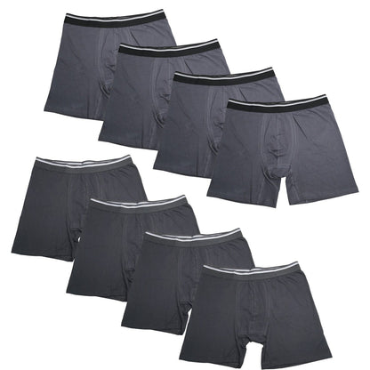 8PK Mens Boxer Briefs Black Cotton Breathable Underwear Soft Comfort Flex Fit