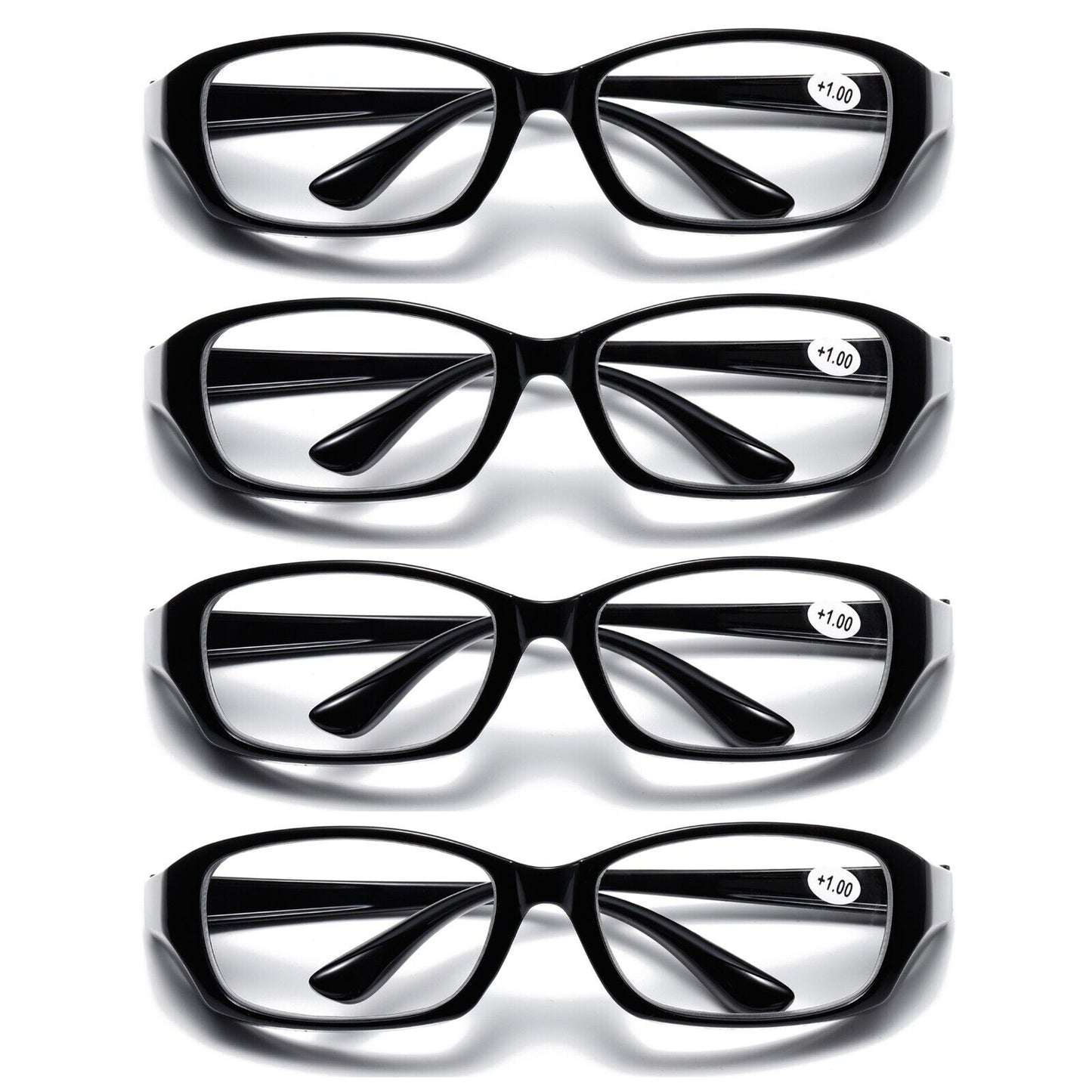 4 PK Full Lens Men Womens Black Reading Glasses Clear Readers with Side Shields