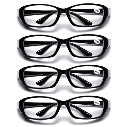 4 PK Full Lens Men Womens Black Reading Glasses Clear Readers with Side Shields