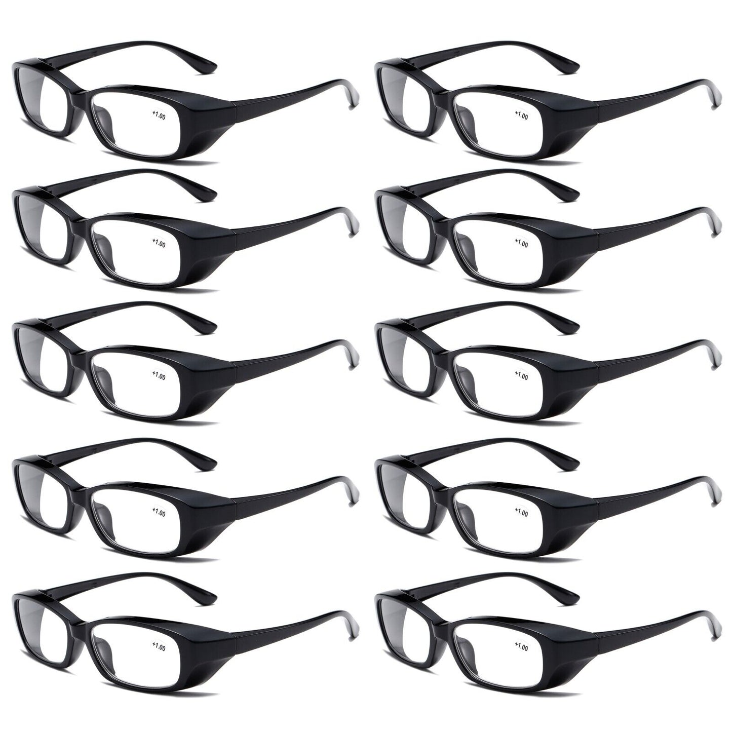 10 PK Clear Lens Mens Black Frame Reading Glasses Heavy Duty Readers for Work