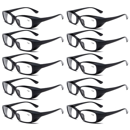 10 PK Clear Lens Mens Black Frame Reading Glasses Heavy Duty Readers for Work