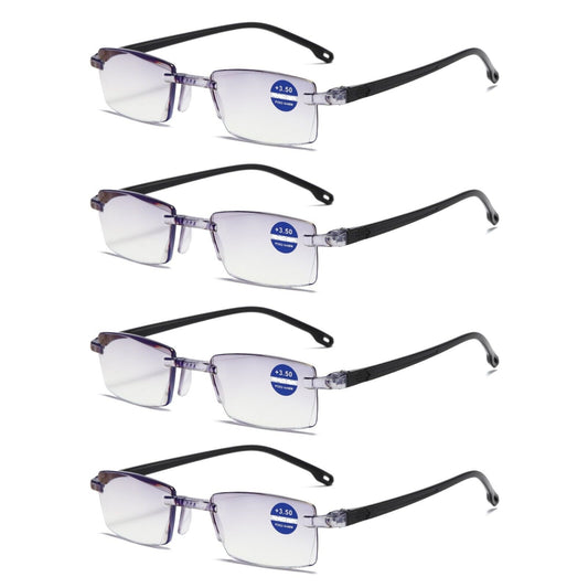 4PK Rimless Blue Light Blocking Reading Glasses Diamond Cut Edge Readers for Men