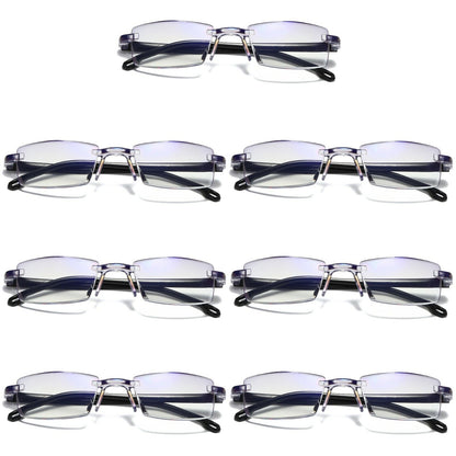 7 PK Mens Rectangular Rimless Blue Light Blocking Reading Glasses Unisex Readers