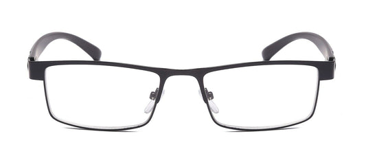 1 Pack Mens Rectangular Metal Frame Reading Glasses Spring Hinge Readers Black