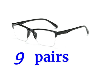 9 Pair Fashion Rectangle Half Frame Reading Glasses Spring Hinge Readers for Men