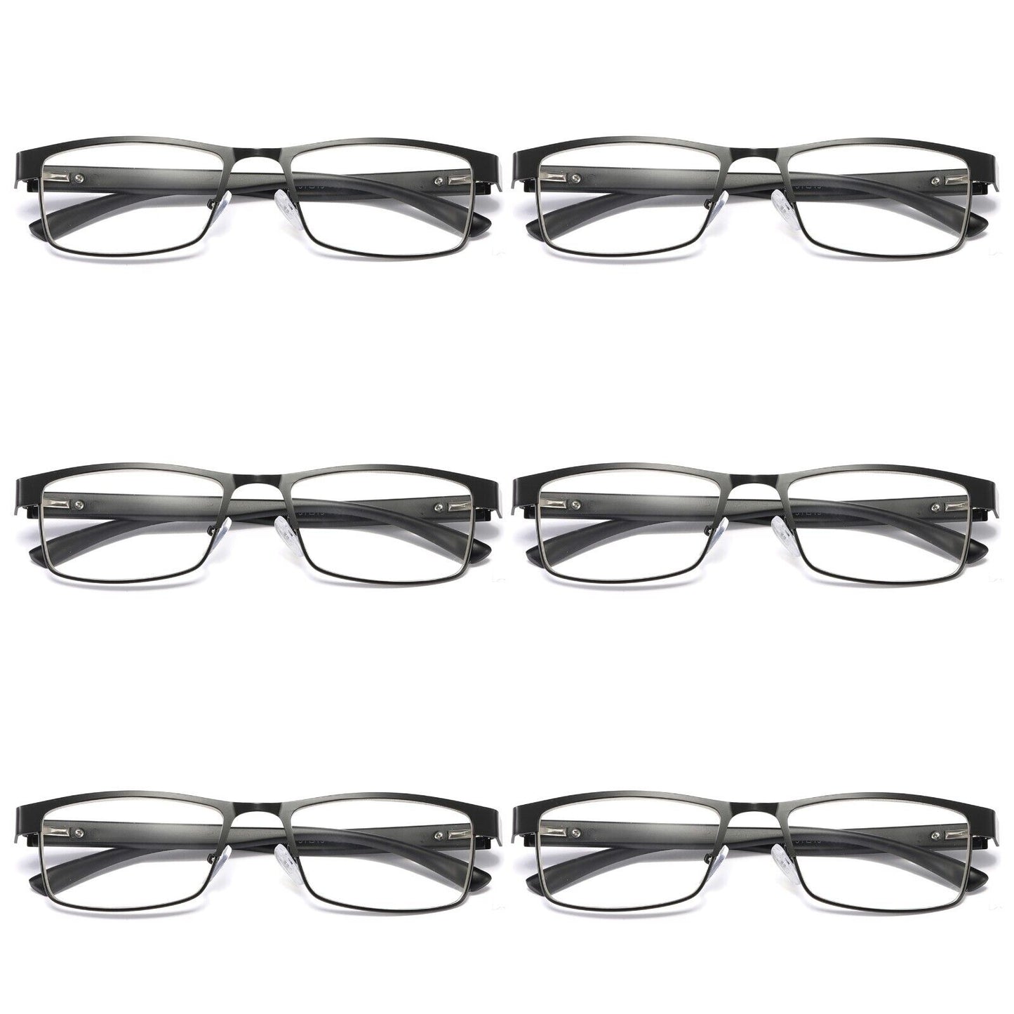 6 PK Mens Rectangular Blue Light Blocking Reading Glasses Spring Hinge Readers