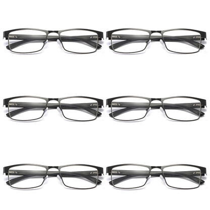 6 PK Mens Rectangular Blue Light Blocking Reading Glasses Spring Hinge Readers