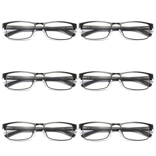 6 PK Mens Rectangular Blue Light Blocking Reading Glasses Spring Hinge Readers