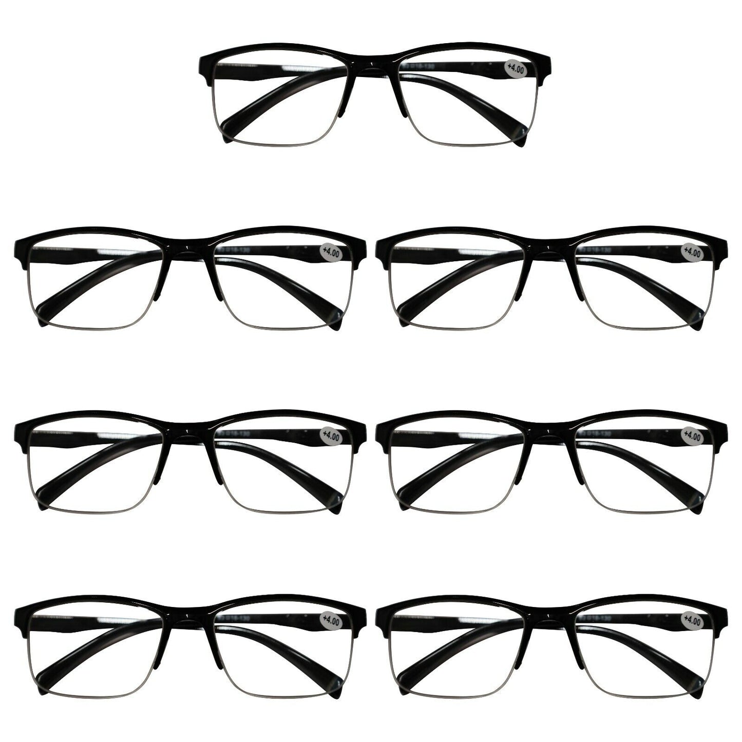 7 Packs Mens Unisex Half Frame Square Reading Glasses Black Spring Hinge Readers