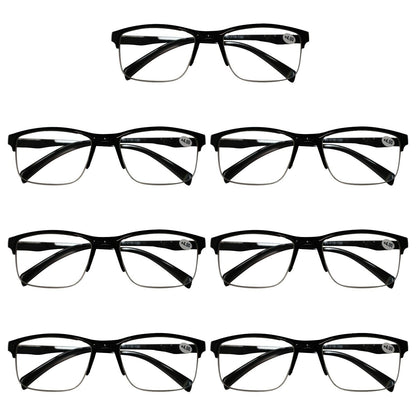 7 Packs Mens Unisex Half Frame Square Reading Glasses Black Spring Hinge Readers