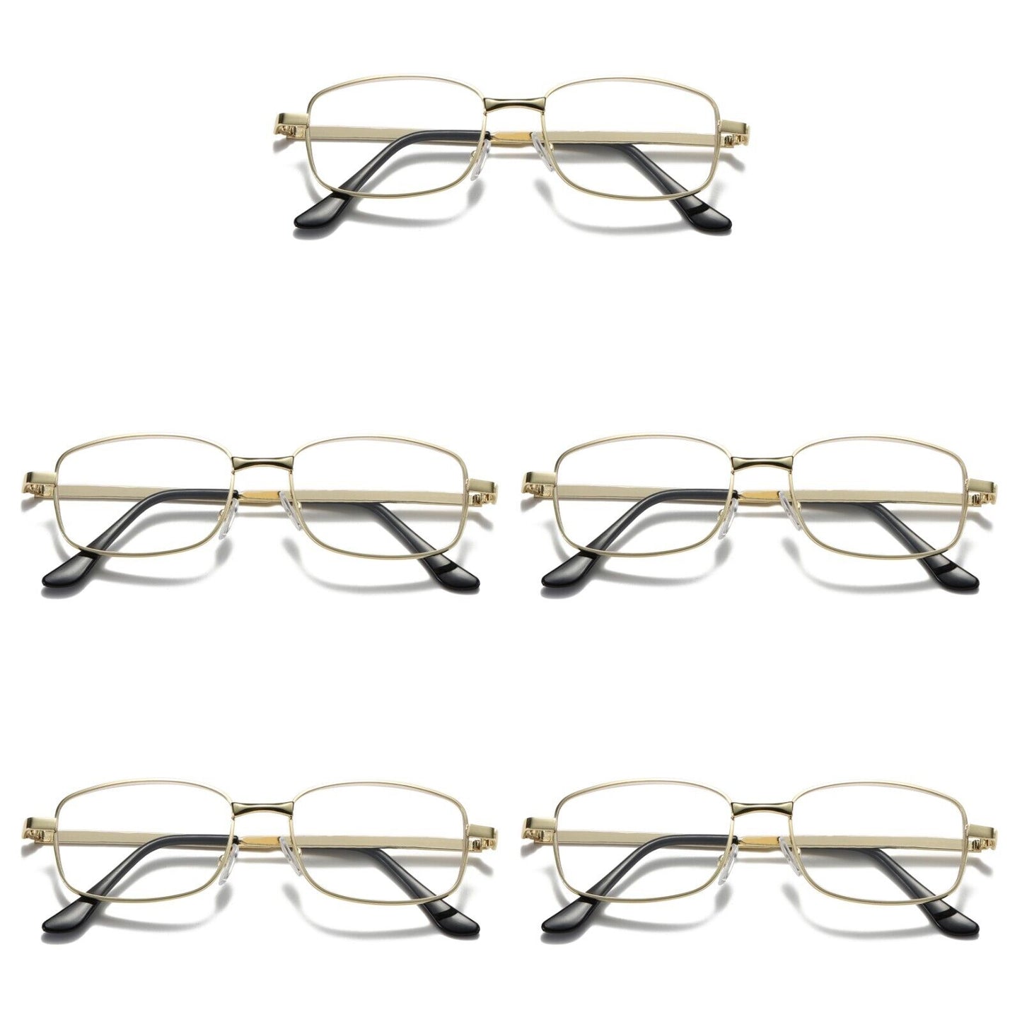 5 Pair Mens Square Metal Frame Golden Reading Glasses Classic Readers Eyeglasses