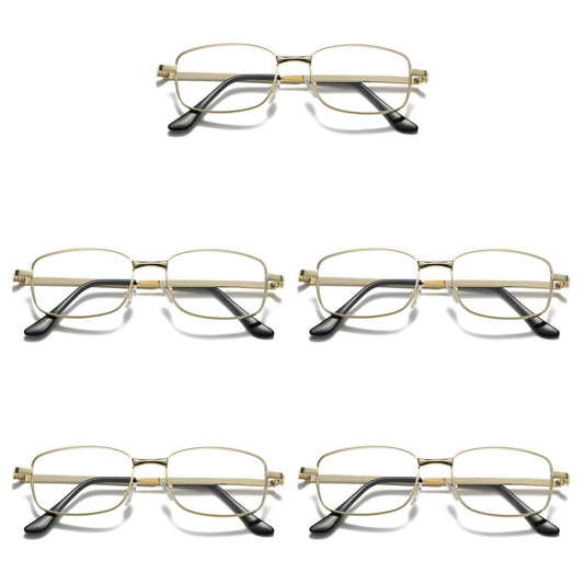 5 Pair Mens Square Metal Frame Golden Reading Glasses Classic Readers Eyeglasses