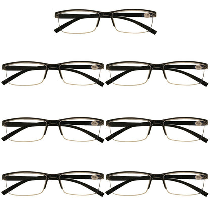 7 Packs Mens Rectangle Half Frame Reading Glasses Blue Light Blocking Readers