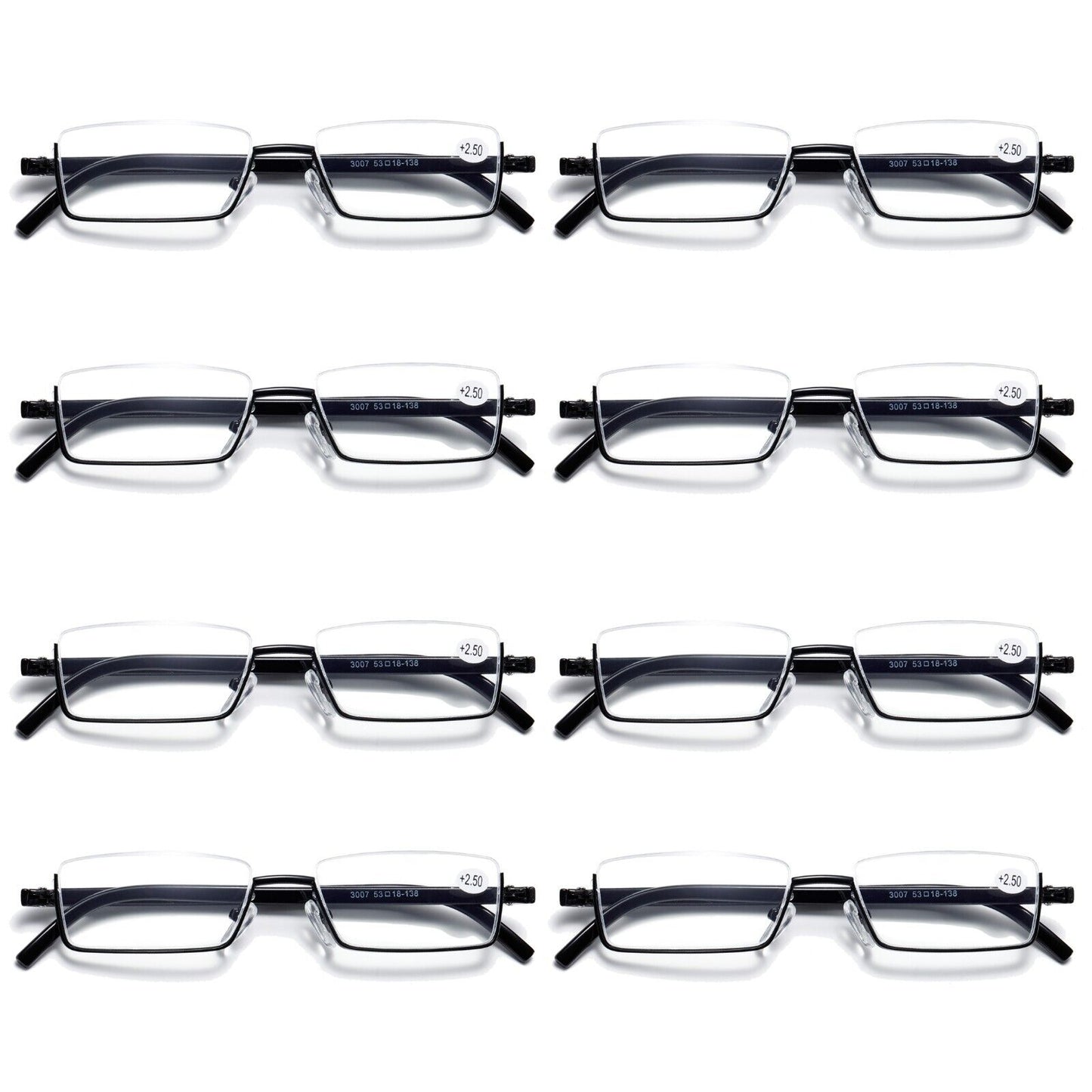 8PK Half Rim Metal Frame Small Mens Reading Glasses Blue Light Blocking Readers