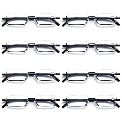 8PK Half Rim Metal Frame Small Mens Reading Glasses Blue Light Blocking Readers