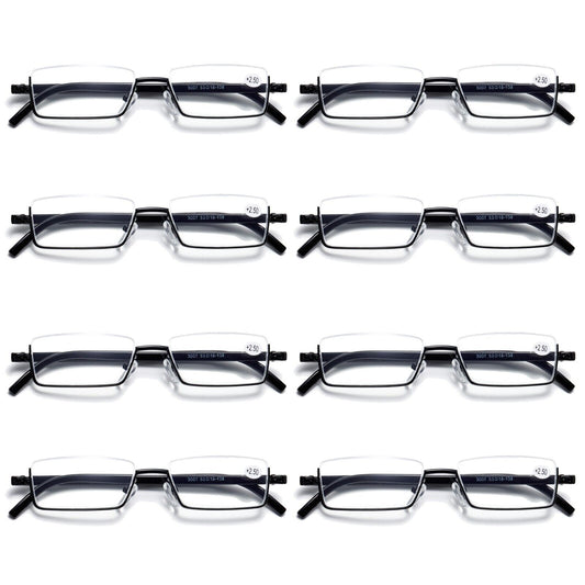 8PK Half Rim Metal Frame Small Mens Reading Glasses Blue Light Blocking Readers