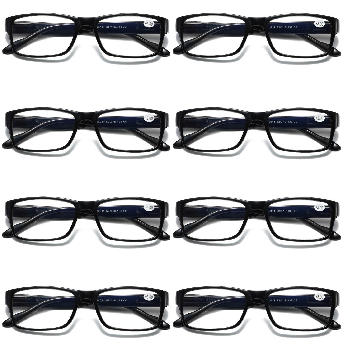 8 PK Mens Unisex Blue Light Blocking Reading Glasses Black Spring Hinge Readers