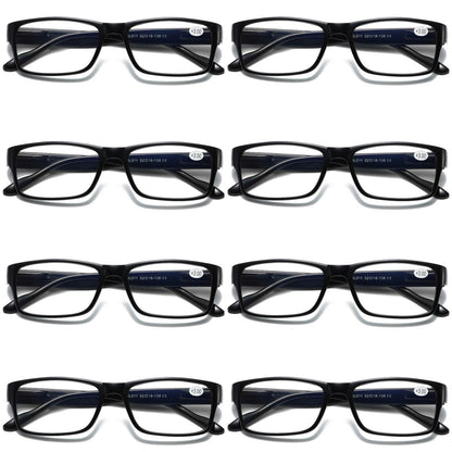 8 PK Mens Unisex Blue Light Blocking Reading Glasses Black Spring Hinge Readers