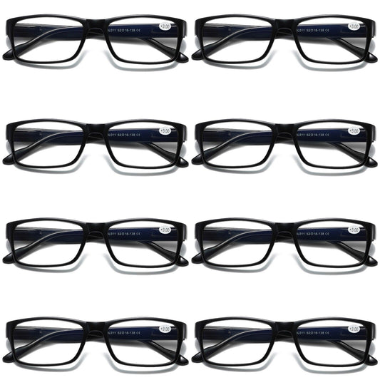 8 PK Mens Unisex Blue Light Blocking Reading Glasses Black Spring Hinge Readers