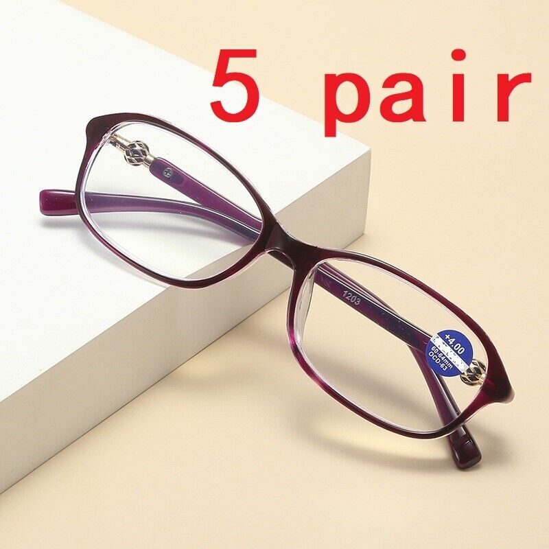 5 Pairs Oval Frame Reading Glasses Lightweight Classic Readers for Women Ladies