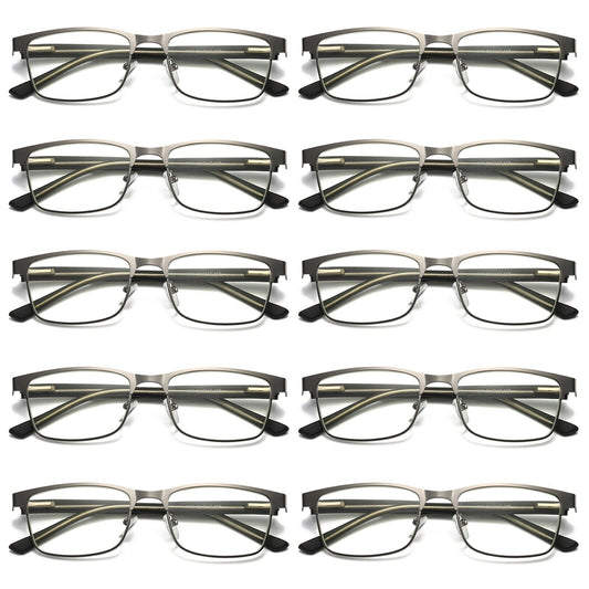 10 PK Mens Metal Frame Spring Hinge Blue Light Blocking Reading Glasses Readers