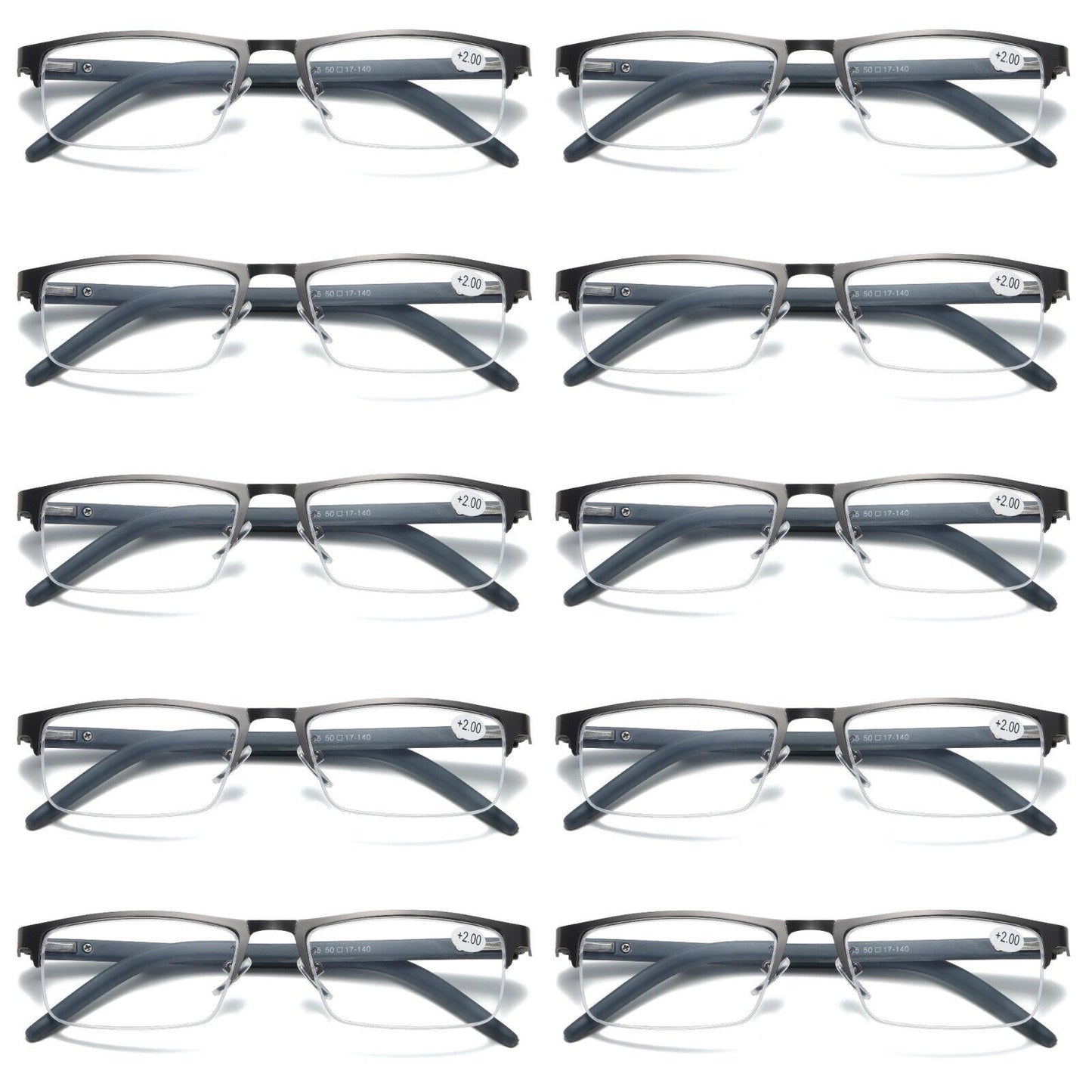 10 PK Mens Spring Hinge Half Frame Blue Light Blocking Reading Glasses Readers